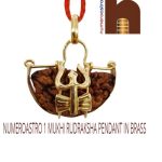 1 Mukhi, One Faced Rudraksha With Trishul, Damru Pendant In Brass Lab Certified