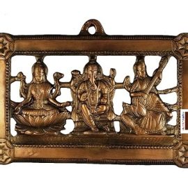 Shri Laxmi,Ganesh & Saraswati Ji Idol Wall Hanging In Copper (25 Cms) (1 Pc)