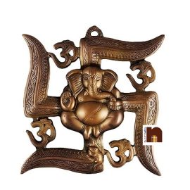 Swastik Om Lord Ganesha Wall Hanging In Copper (28 Cms) (1 Pc)