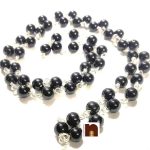 black agate mala in white metal 54 beads wm