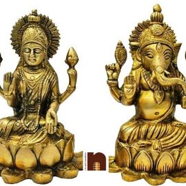 Shri Laxmi & Ganesh Idol In Brass (15 cm)