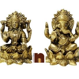 Shri Laxmi & Shri Ganesh Idol In Brass (8 cm) (1 Pair)