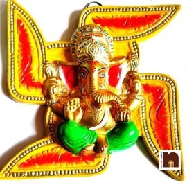 Lord Ganesha On Swastik Wall Hanging  (17 Cms) (1 Pc)