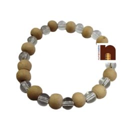 Wood & Crystal Round Beads Stretchable Bracelet ( 1 Pc)