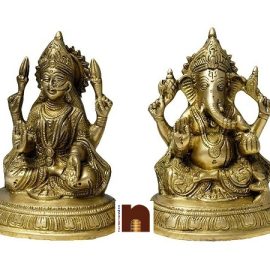 Shri Laxmi & Shri Ganesh Idol In Brass (14 cm) (1 Set)
