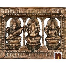 Shri Laxmi,Ganesh & Saraswati Idol Wall Hanging In Copper (24 Cms)