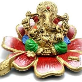 Lord Ganesha Sitting On Flower | Leaf (7.5 Cms) (1 Pc)