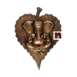 Lord Ganesha Idol On Patta | Leaf Wall Hanging In Copper (42 Cms) (1 Pc)