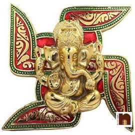 Lord Ganesha On Swastik Wall Hanging(18 Cms) (1 Pc)