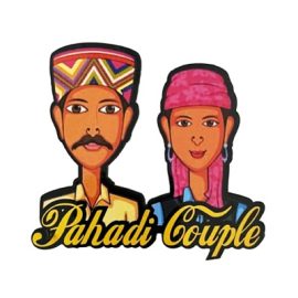 Magnetic Sticker | Pahadi Couple in MDF Wood for Home Decoration | Fridge Etc (8 Cms) (1 Pc)