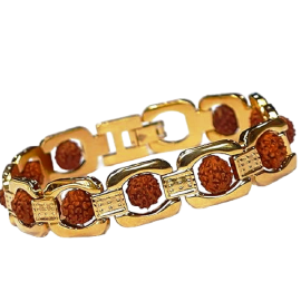 5 Mukhi Rudraksha Bracelet In Designer Gold Plated Metal (1 Pc)