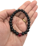 bracelet black agate with red carnelian bead 6br
