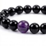 Black Agate | Hakik Round Beads Bracelet With Amethyst Bead (1 Pc)