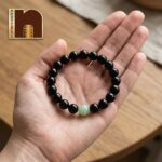 Black Agate | Hakik Bracelet With Green Green Aventurine Bead (1 Pc)