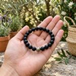 Black Agate Hakik Bracelet With Golden Pyrite Bead (1 Pc)