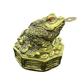 Feng Shui Three Leg King Money Frog Sitting On Bagua & Lucky Coins for Wealth, Prosperity & Good Luck (1 Pc)