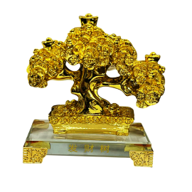 Feng Shui Vastu Lucky Coins Tree | Wealth Tree | Kalpavriksha in Resin On Glass Stand for Homes & Offices (12 Cms) (1 Pc)