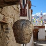 Swiss Cow Bell with Lord Buddha & Ladakh Engraved in Oxidized Golden Colour in Mix Metal (26 Cms) (1 Pc)