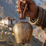 Swiss Cow Bell with Ibex Goat & Ladakh Engraved in Oxidized Golden Colour in Mix Metal (26 Cms) (1 Pc)