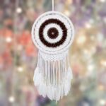 Evil Eye Dream Catcher Wall Hanging, Positive Energy Protection, Bedroom and Living Room Decor (White & Brown) (18 Cms)