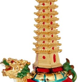 Feng Shui Educational Tower On Dragon | Tortoise Showpiece (Resin) (17 Cms) (1 Pc)