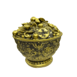 Feng Shui Wealth Bowl for Wealth & Prosperity in Resin in Oxidized Golden Colour (Height-10 Cms Approx) (1 Pc)