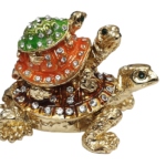 Feng Shui Bejeweled Triple Tortoise | Turtle | Kachua with Wish Fulfilling Compartments (6 Cms) (1 Pc)
