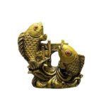 Feng Shui Fish | Double Fish | Good Luck Fish Showpiece in Polyresin (Oxidized Golden) (1 Pc)