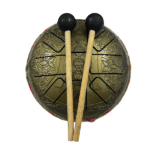 Happy Drum Pan Tongue Drum Hand Drum Pan With 7 Chakra Engraved In Oxidized Golden Finish (6.5 Inches) (1 Pc)