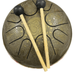 Happy Drum Pan Om Engraved In Oxidized Golden Finish For Meditation & Yoga Sound Healing (8.5 Inches) (1 Pc)