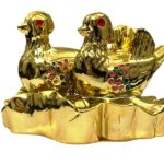 Feng Shui Love Birds | Mandarin Ducks Showpiece in Polyresin (Glossy Golden Finish) (1 Pc)