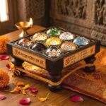 Shri Navgraha Shakti Yantra Chowki in Brass & Wood For Navgraha Shanti (11 Cms) (1 Pc)
