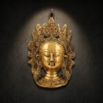 Tibetan Buddhist Deity Goddess Tara Face Mask Wall Hanging (Golden) (Big) (20 Cms) (1 Pc)