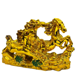 Three Running Horses for Feng Shui & Vastu (13 Cms) (Golden) (1 Pc)