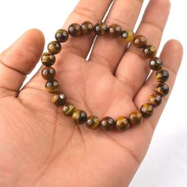 Tiger's Eye Gemstone Bracelet (8MM Round Beads) (Stretchable) (1 Pc)