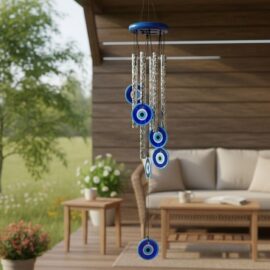 Evil Eye Wind Chime for Positive Energy for Home and Balcony Decor with Melody Sound (5 Pipes)